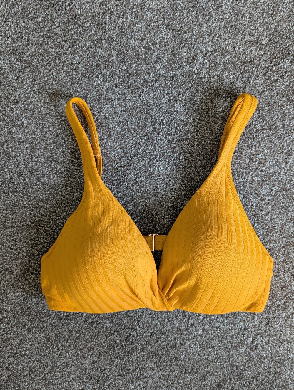 Shade & Shore Yellow Ribbed Twist-Front Underwire Bikini Top 34C
